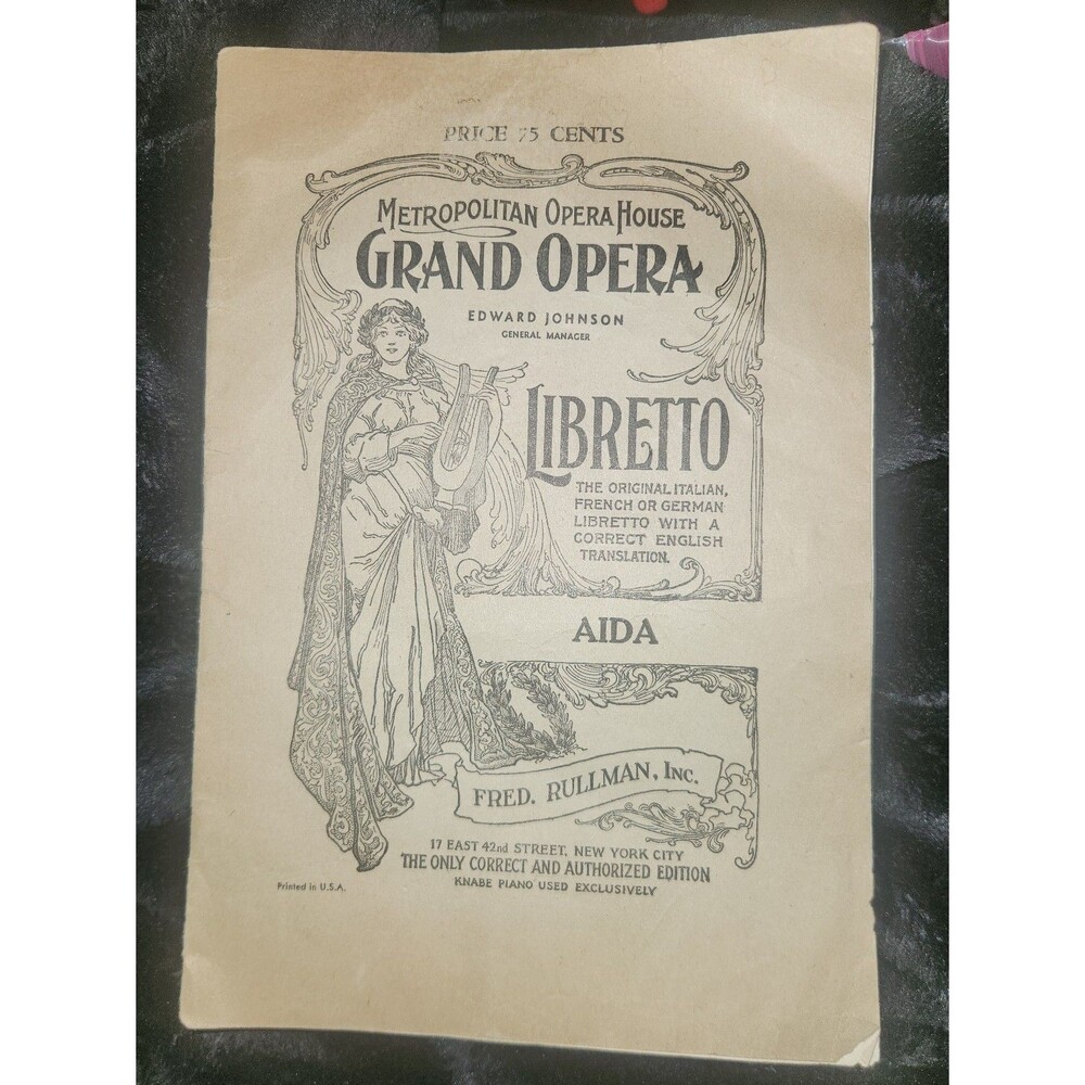 Vintage AIDA Grand Opera Libretto Book Metropolitan Opera House Edward Johnson